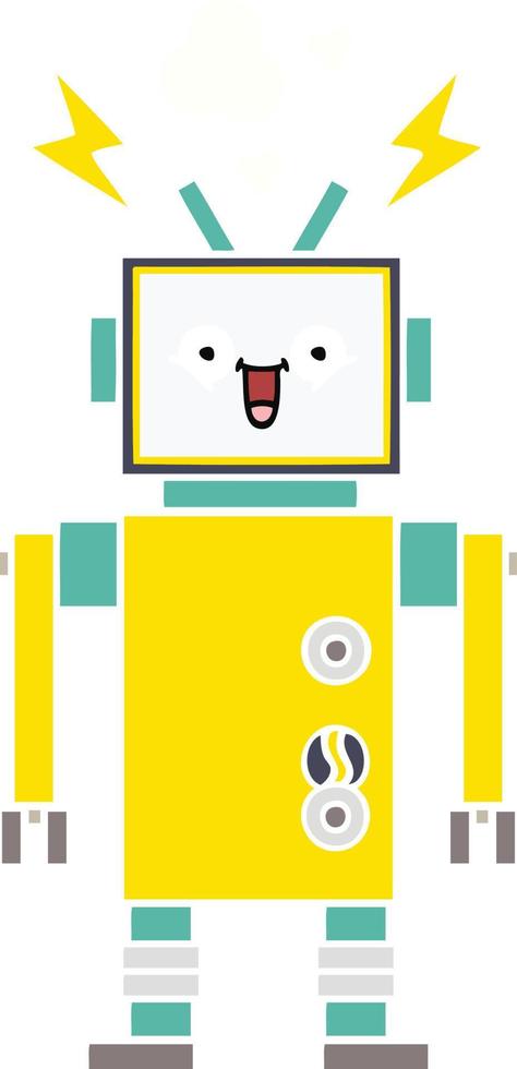 flat color retro cartoon happy robot vector