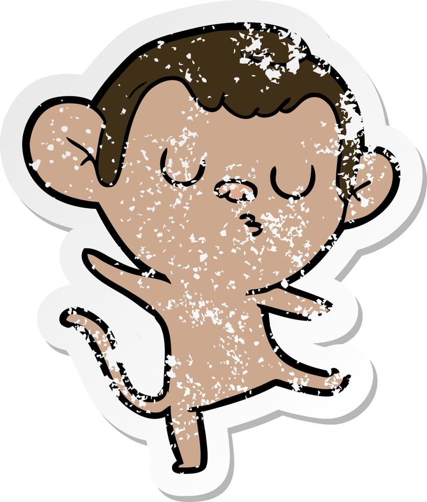 distressed sticker of a cartoon monkey vector