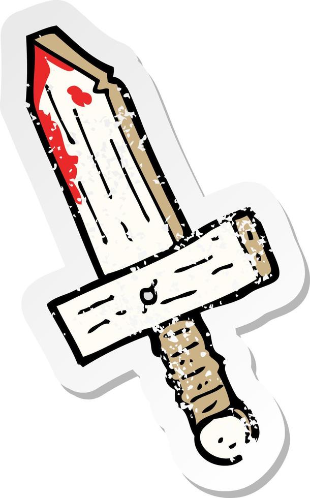 retro distressed sticker of a cartoon wooden sword vector