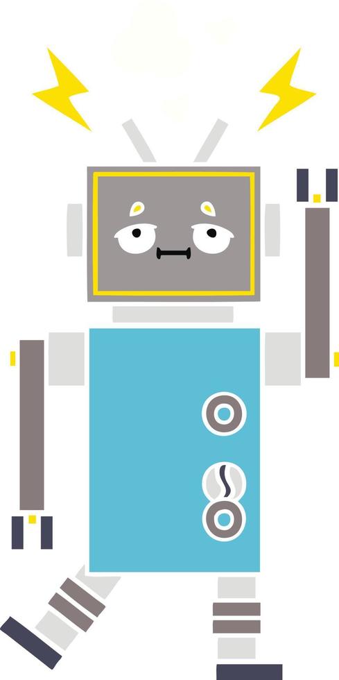 flat color retro cartoon malfunctioning robot vector