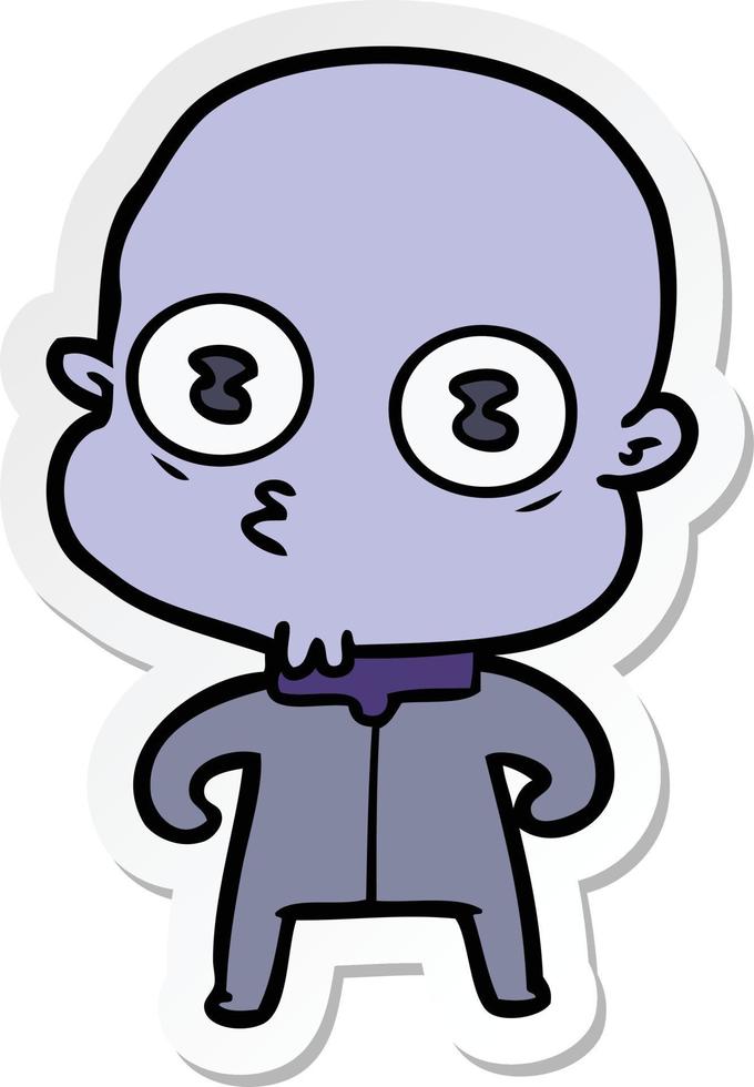 sticker of a cartoon weird bald spaceman vector