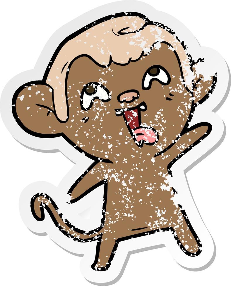 distressed sticker of a crazy cartoon monkey vector