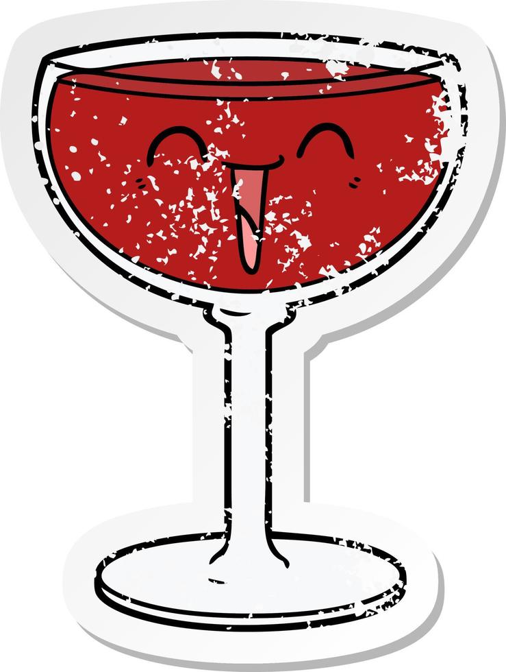 distressed sticker of a cartoon glass of wine vector