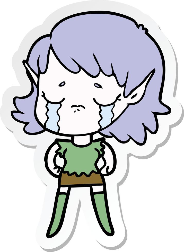 sticker of a cartoon crying elf girl vector