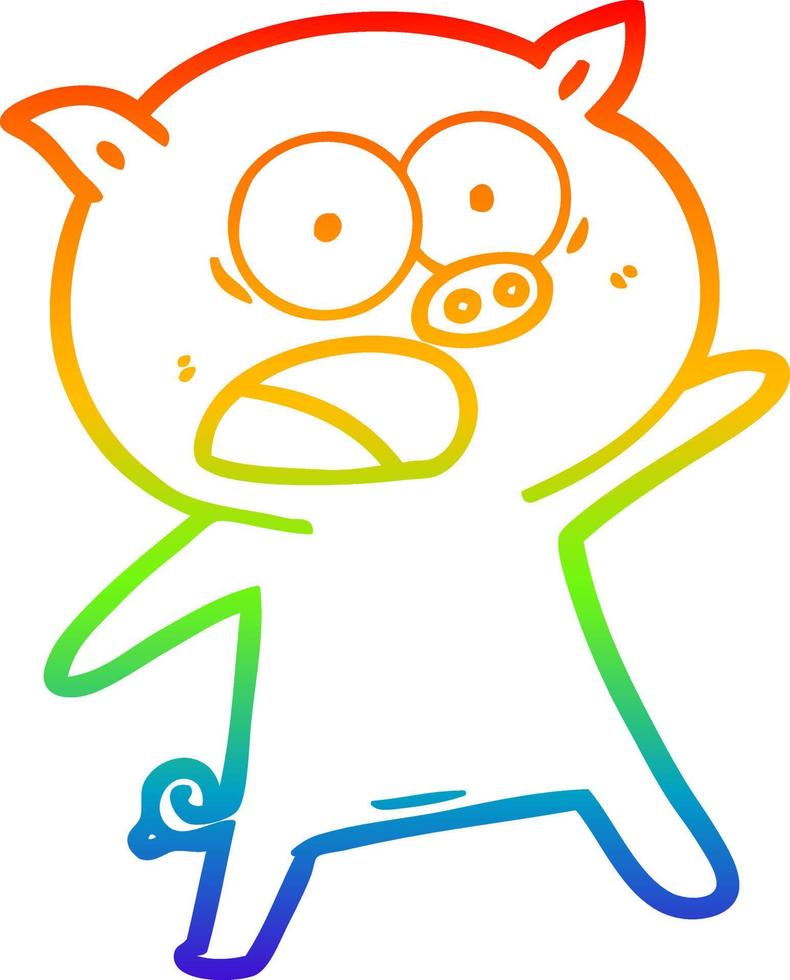 rainbow gradient line drawing cartoon pig shouting vector