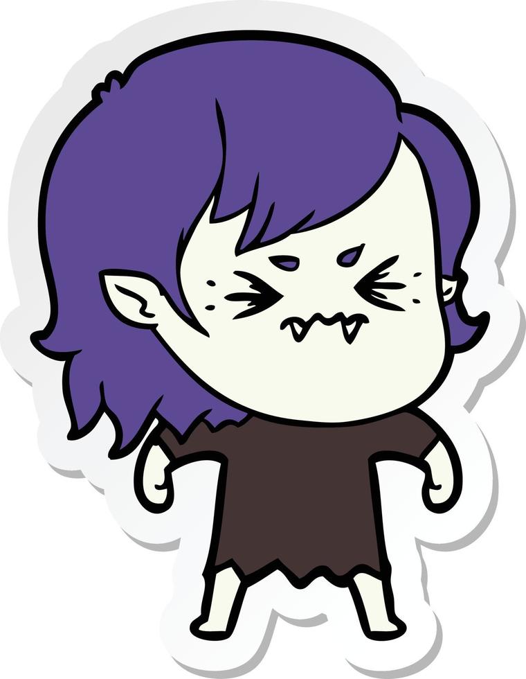 sticker of a annoyed cartoon vampire girl vector