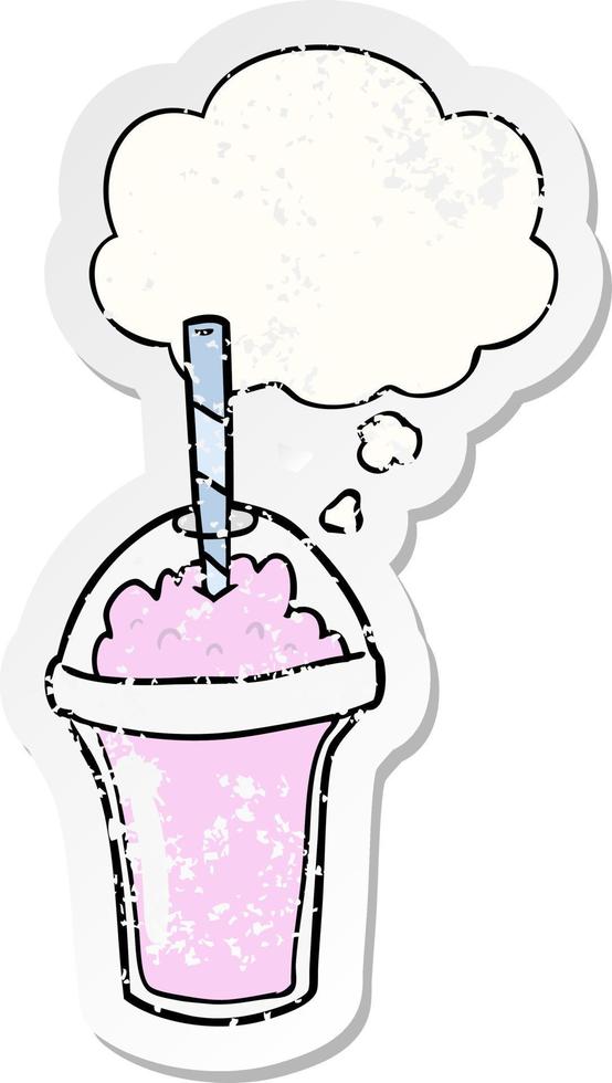 cartoon smoothie and thought bubble as a distressed worn sticker vector