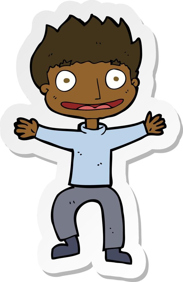 sticker of a cartoon grinning boy vector