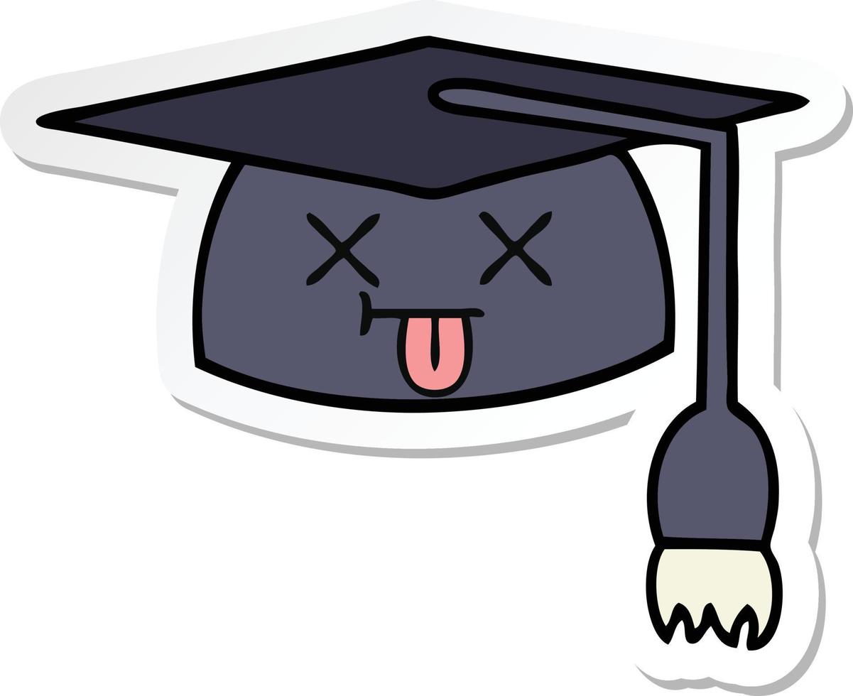 sticker of a cute cartoon graduation hat vector