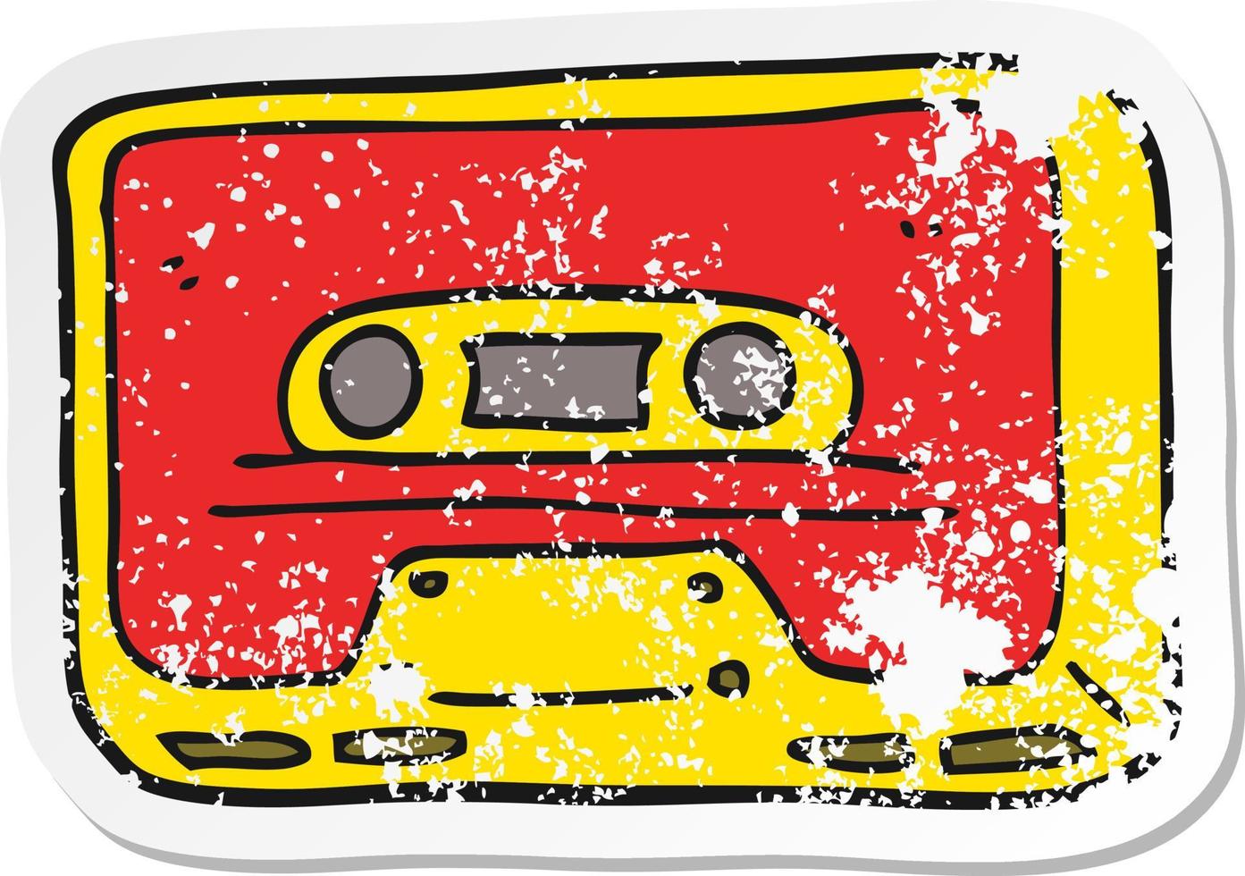 distressed sticker of a cartoon old tape cassette vector