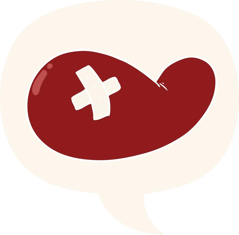 cartoon injured gall bladder and speech bubble in retro style vector