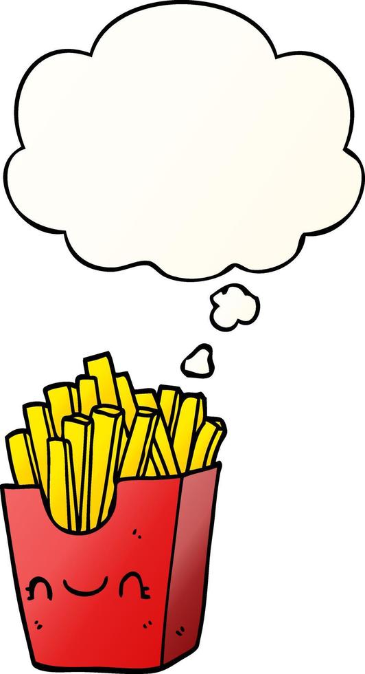 cartoon fries in box and thought bubble in smooth gradient style vector