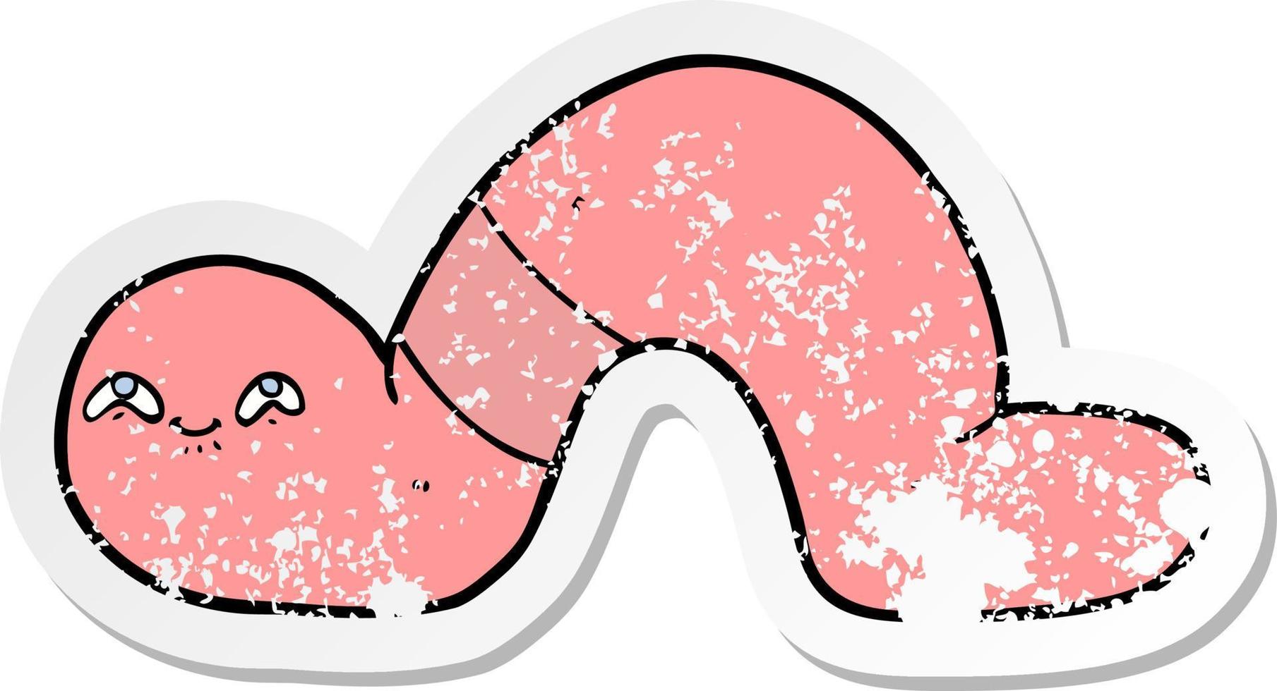 distressed sticker of a cartoon worm vector