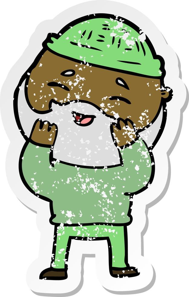 distressed sticker of a cartoon happy bearded man vector