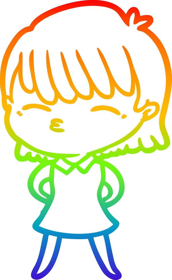 rainbow gradient line drawing cartoon woman vector