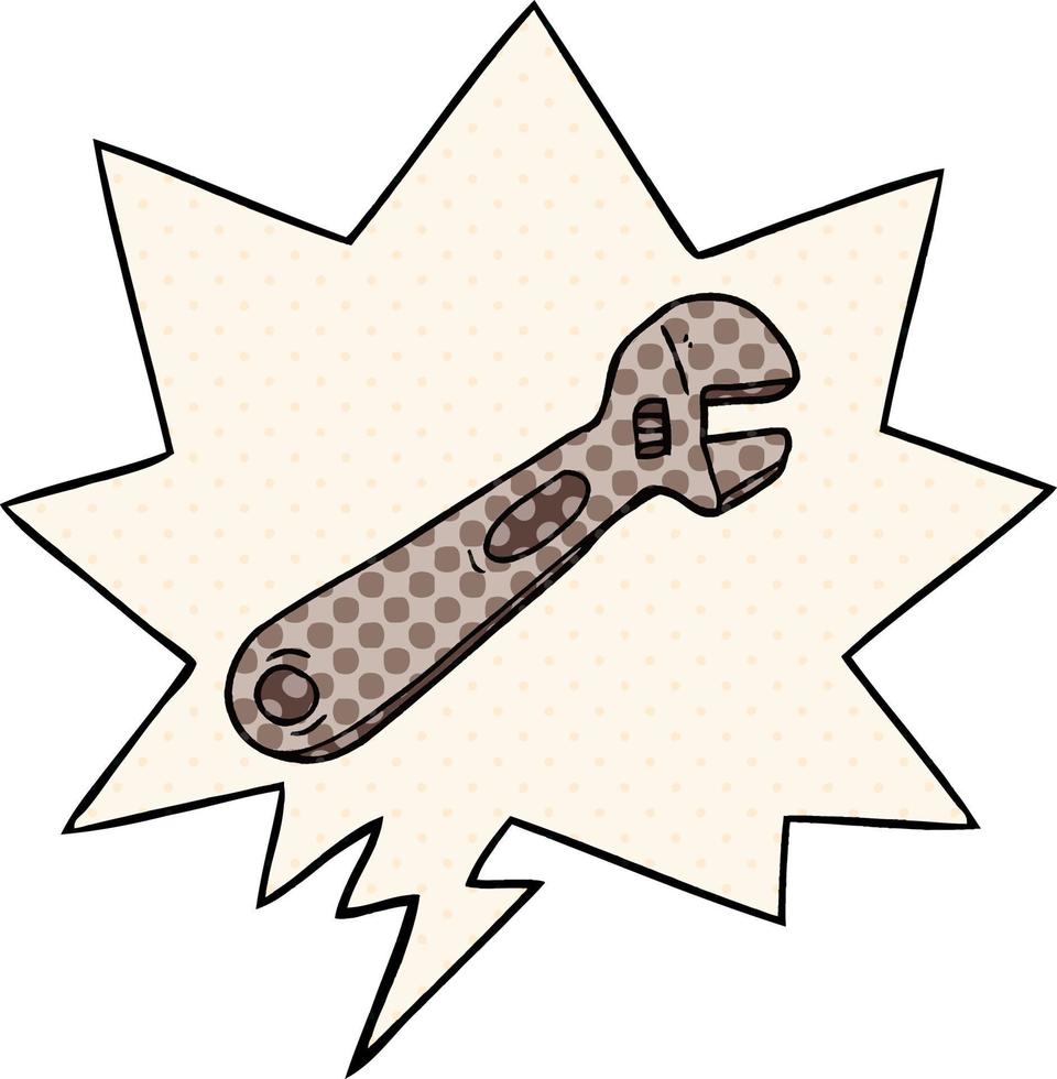 cartoon spanner and speech bubble in comic book style vector