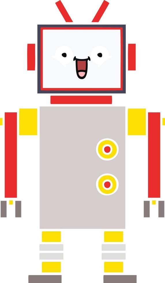 robot feliz de dibujos animados retro de color plano vector