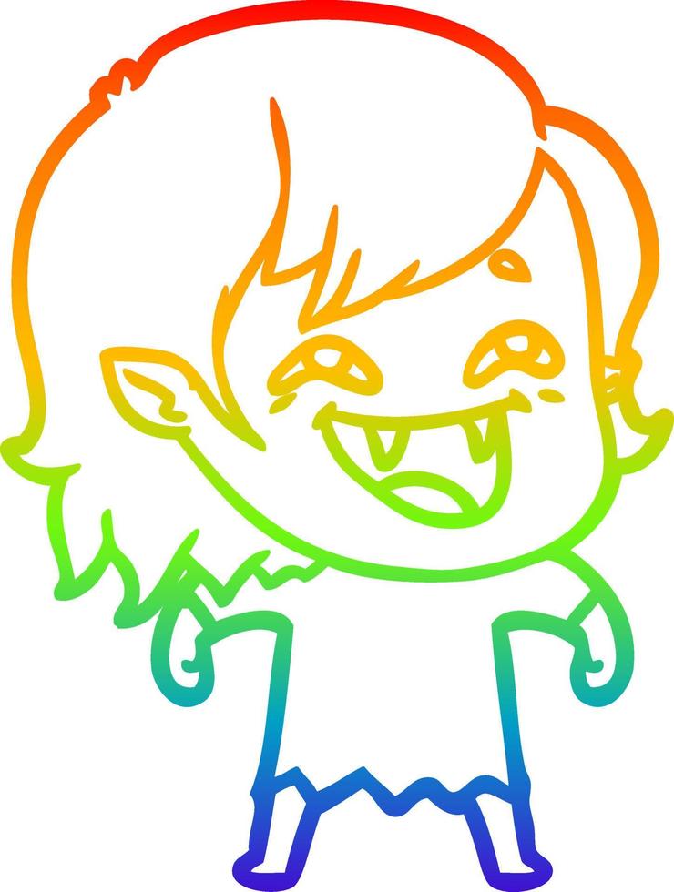 rainbow gradient line drawing cartoon laughing vampire girl vector