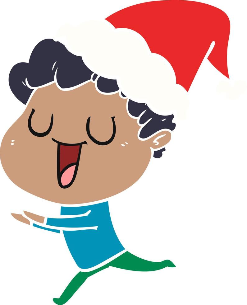 ilustración de color plano de risa de un hombre corriendo con sombrero de santa vector