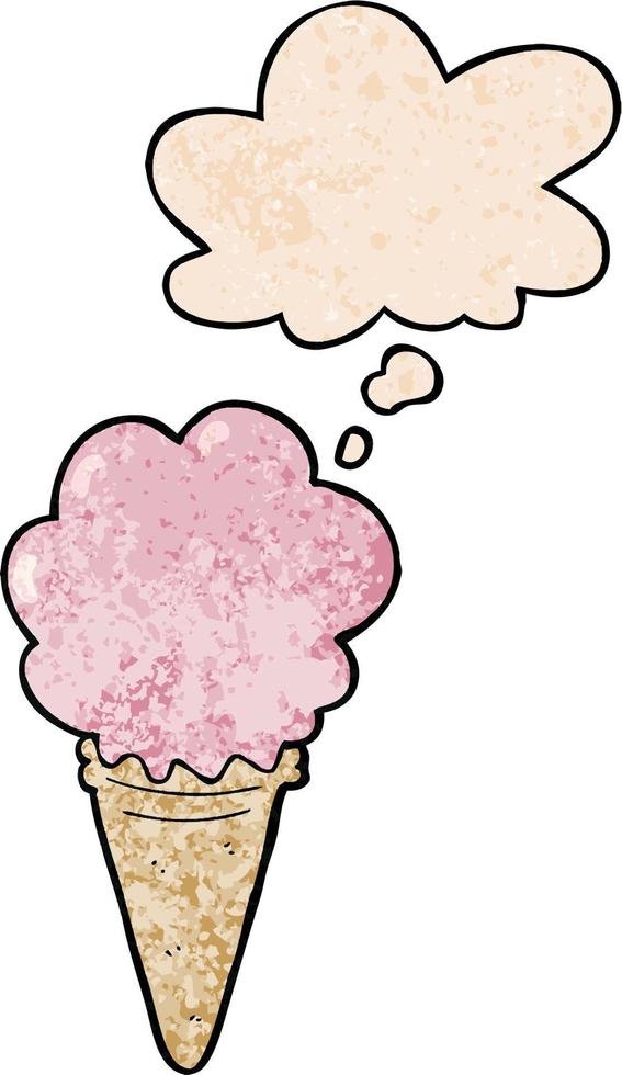 cartoon ice cream and thought bubble in grunge texture pattern style vector