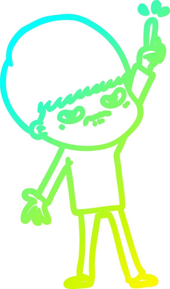 cold gradient line drawing angry cartoon boy vector