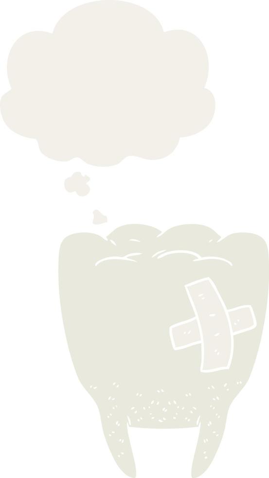 cartoon bad tooth and thought bubble in retro style vector