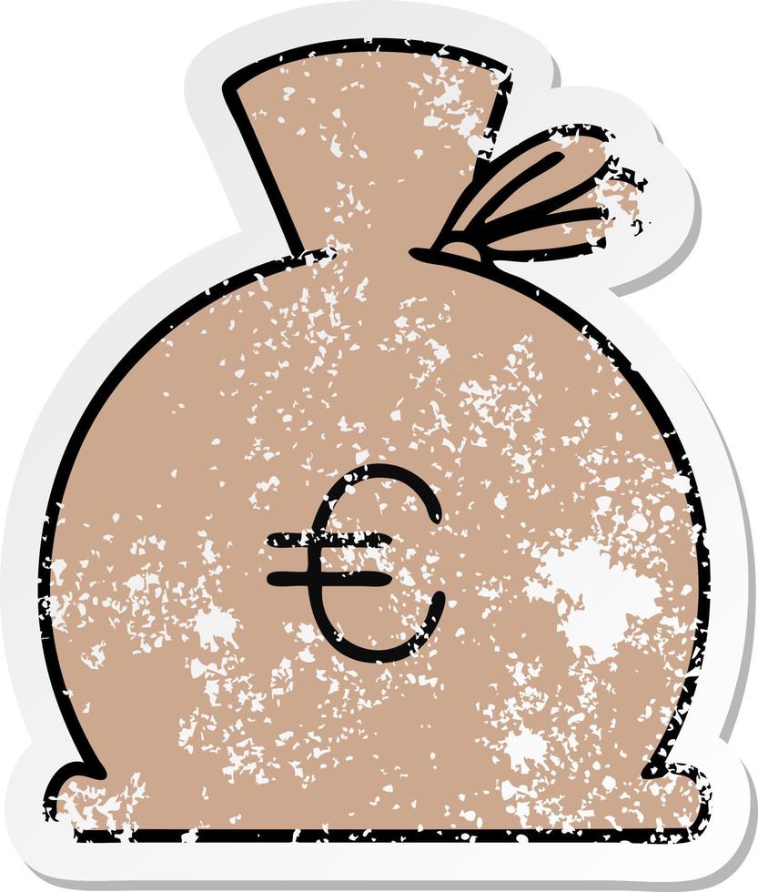 distressed sticker of a cute cartoon bag of money vector