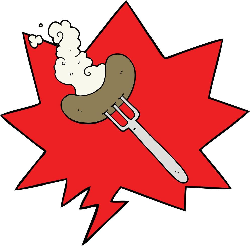 cartoon sausage on fork and speech bubble vector