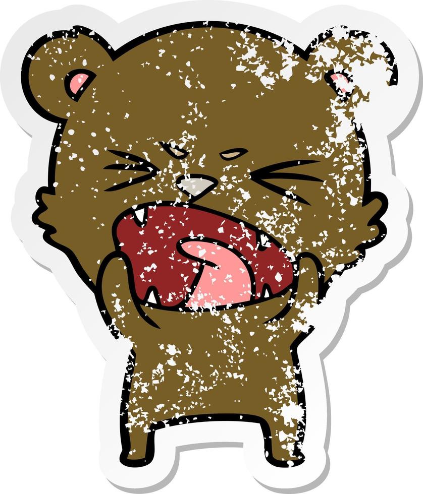 distressed sticker of a angry cartoon bear vector