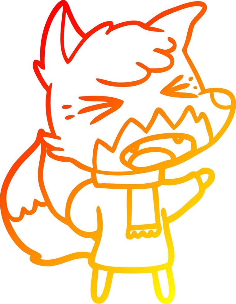 warm gradient line drawing angry cartoon fox vector