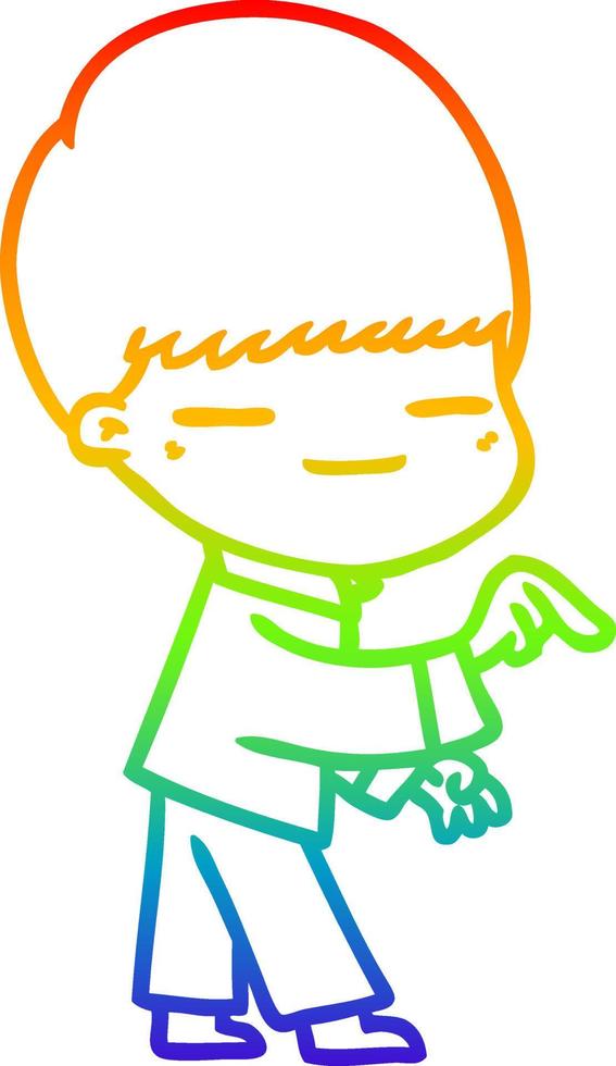 rainbow gradient line drawing cartoon smug boy vector