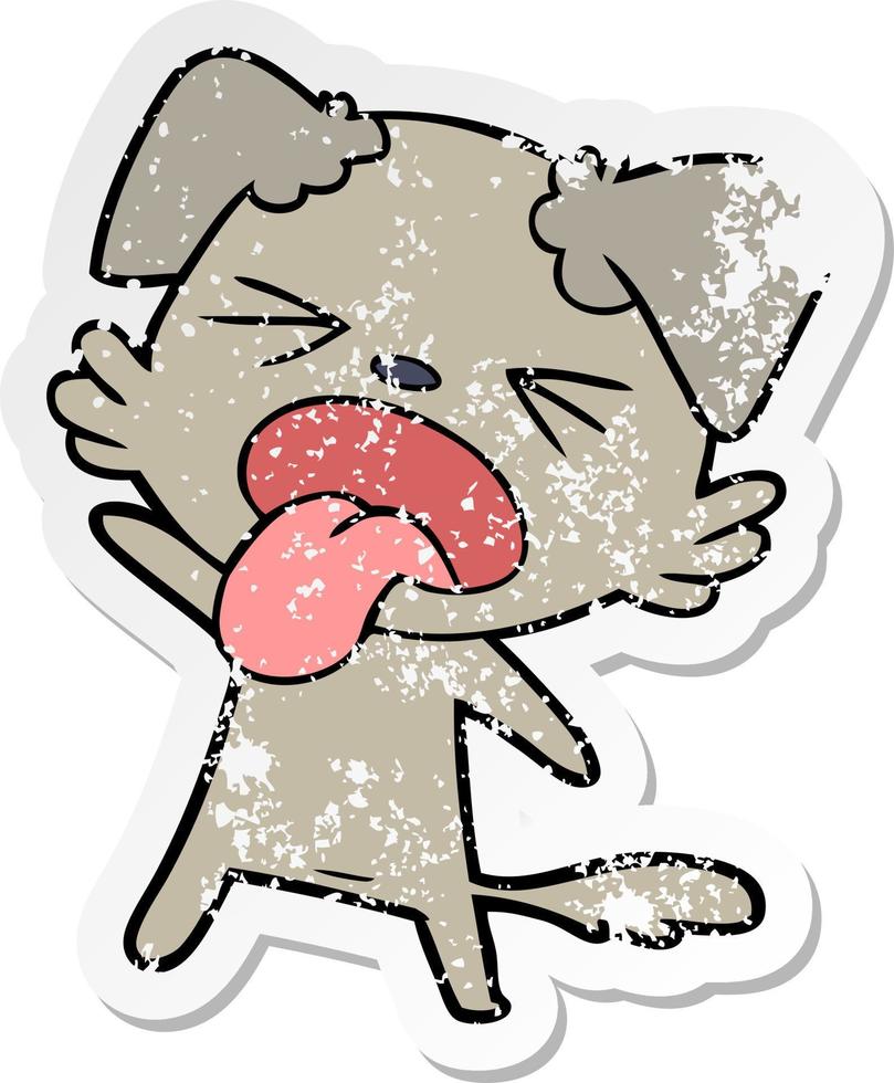 distressed sticker of a cartoon disgusted dog vector