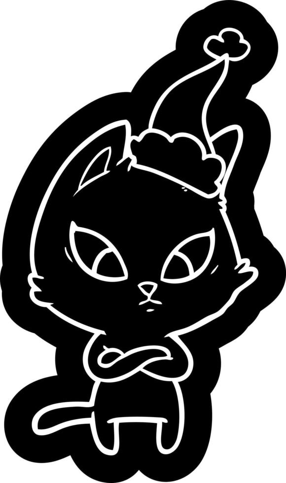 confused cartoon icon of a cat wearing santa hat vector