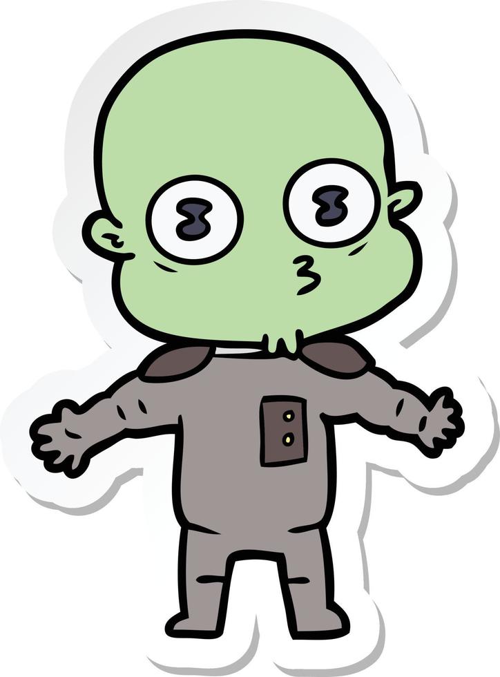 sticker of a cartoon weird bald spaceman vector