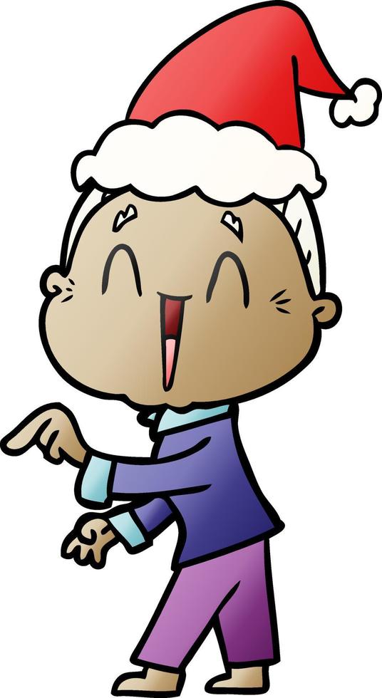 gradient cartoon of a happy old lady wearing santa hat vector
