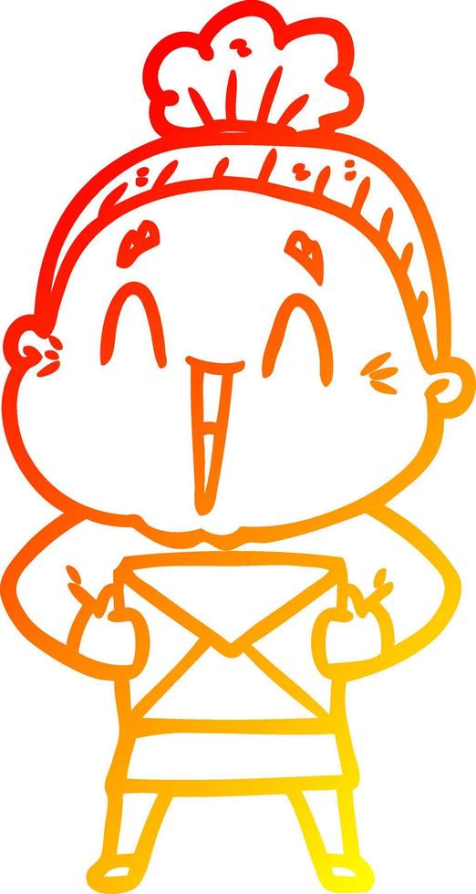 warm gradient line drawing cartoon happy old lady vector