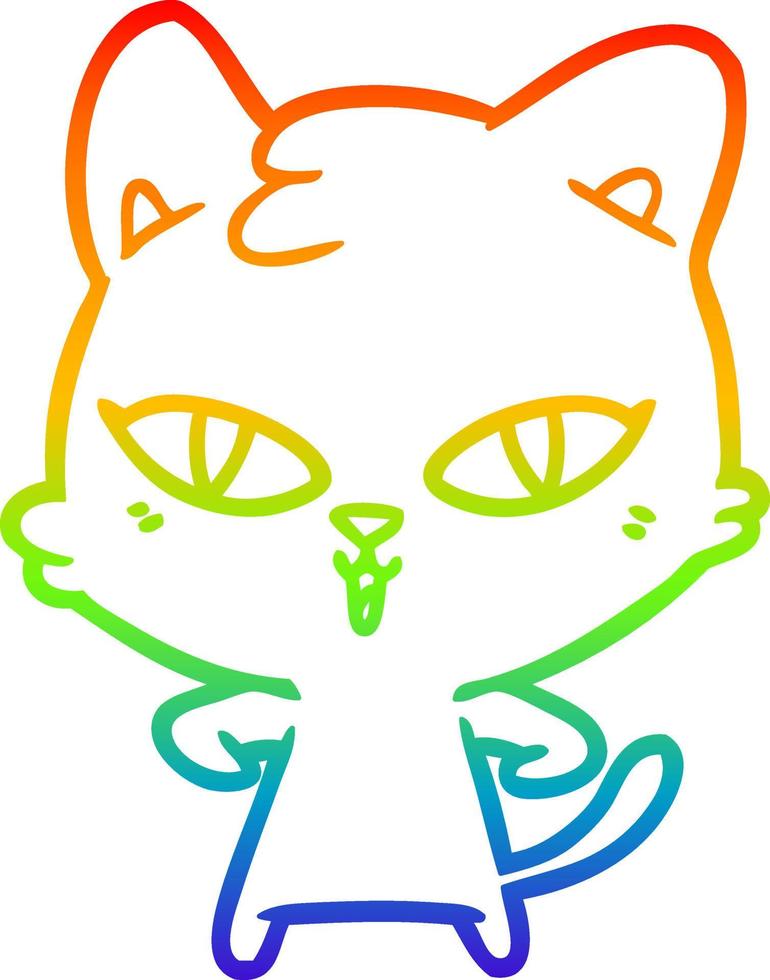 rainbow gradient line drawing cartoon cat vector