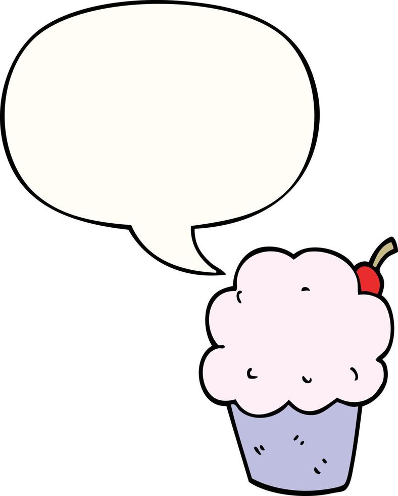 caricatura, cupcake, y, burbuja del discurso vector