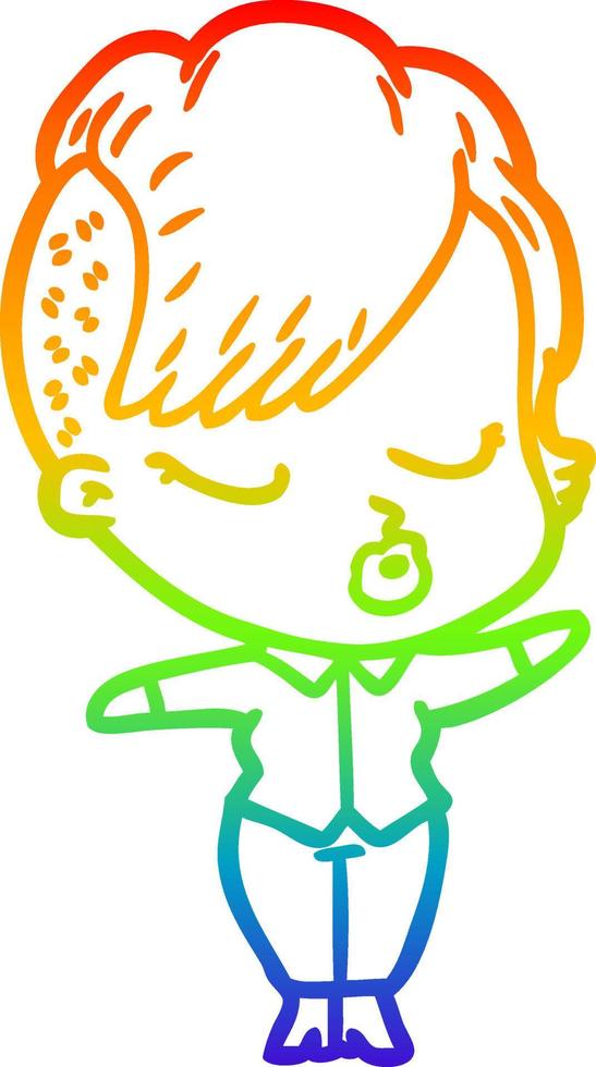 rainbow gradient line drawing cartoon pretty hipster girl vector
