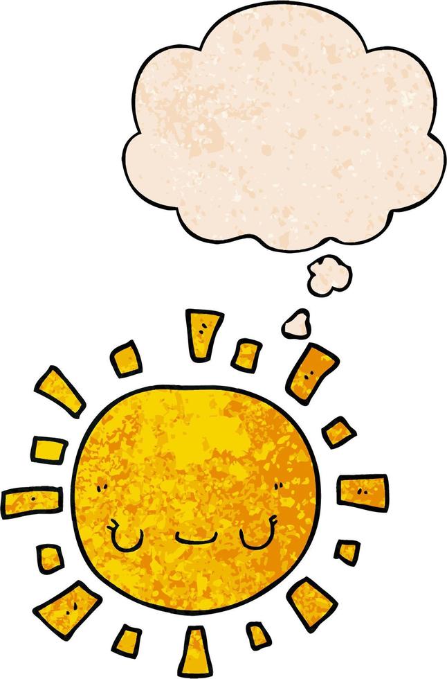 cartoon sun and thought bubble in grunge texture pattern style vector