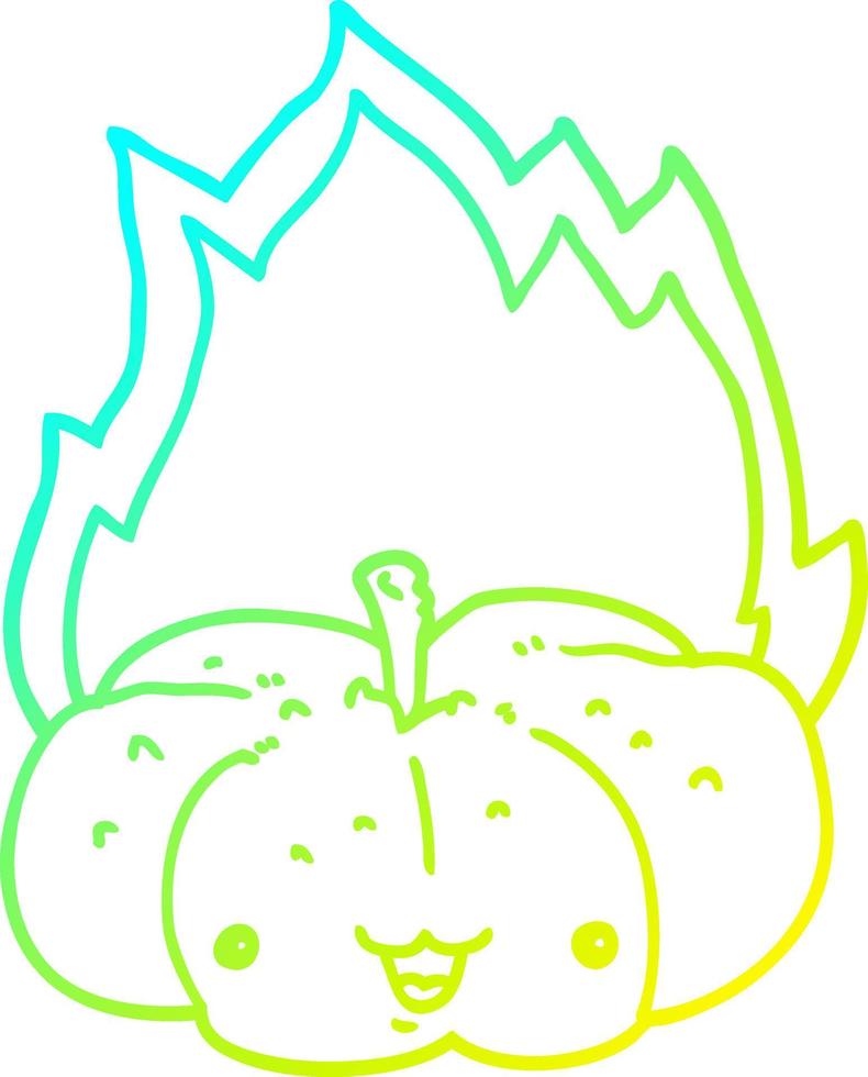 cold gradient line drawing cartoon flaming pumpkin vector