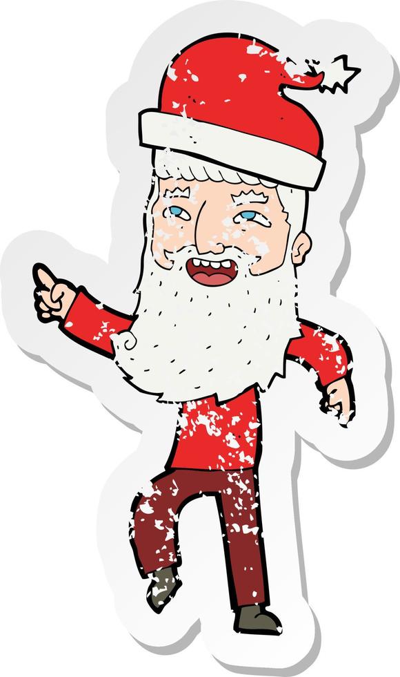 retro distressed sticker of a cartoon hipster santa claus vector