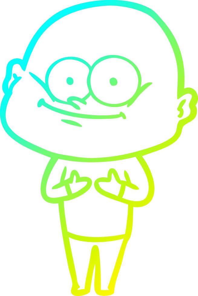 cold gradient line drawing cartoon bald man staring vector