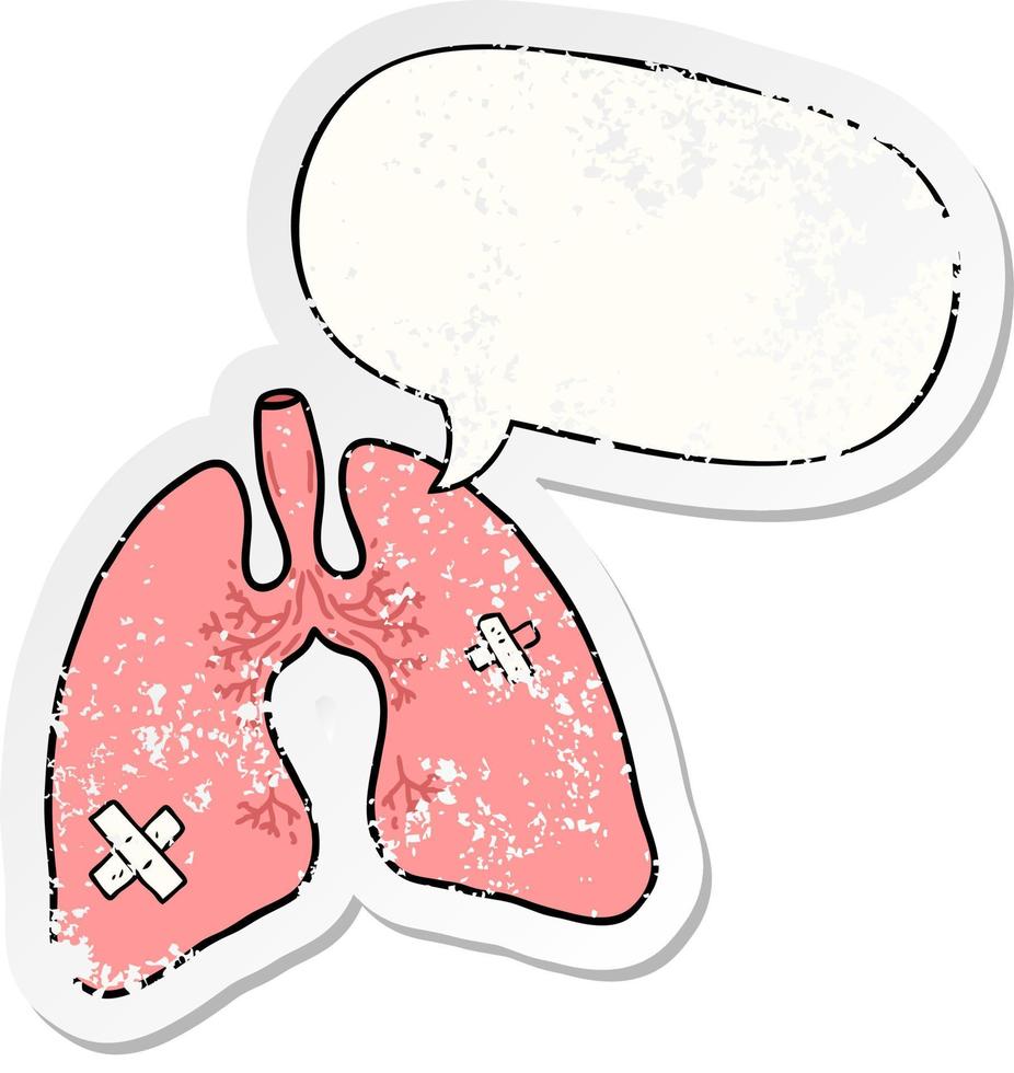 caricatura, pulmones, y, burbuja del discurso, pegatina angustiada vector