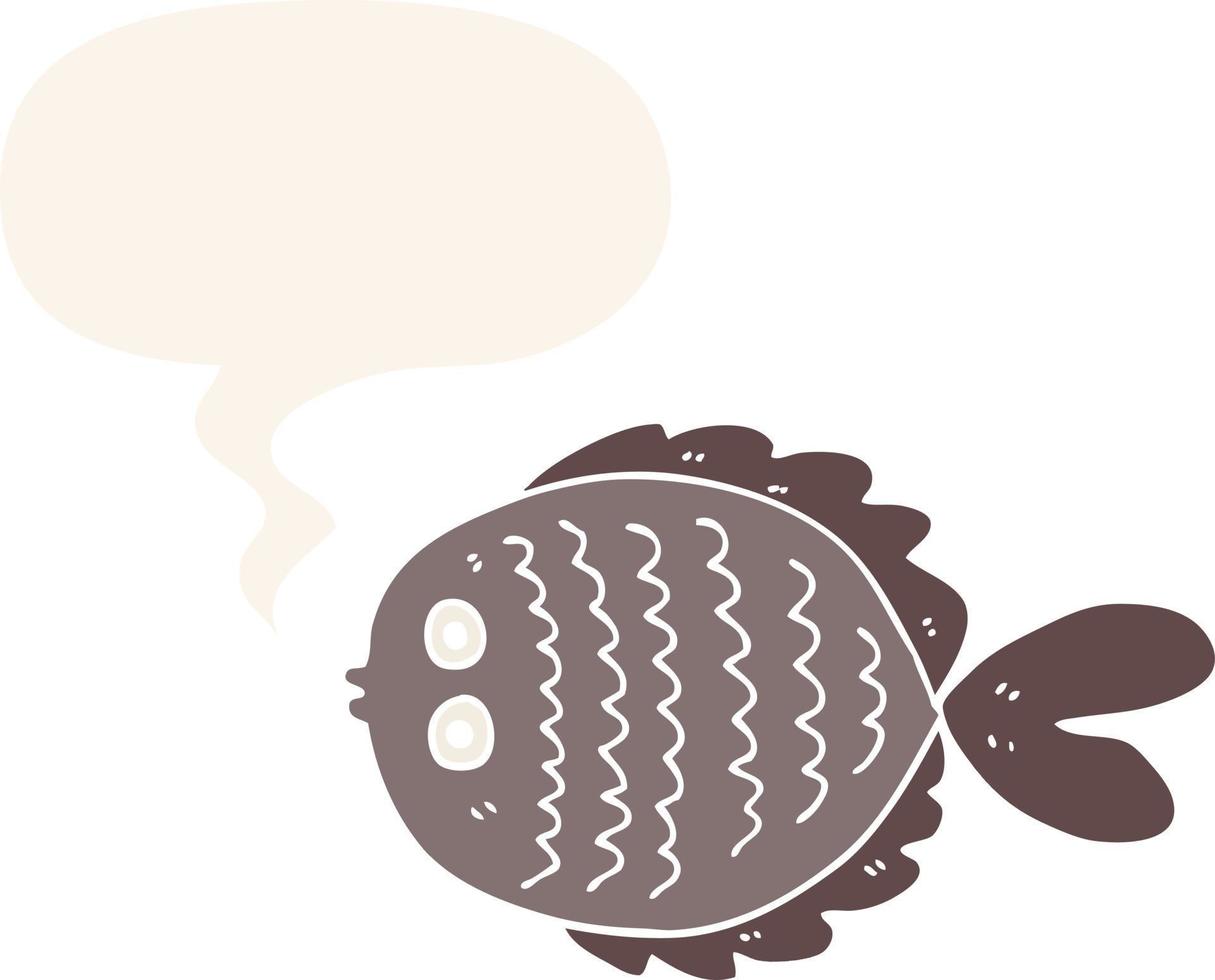 cartoon flat fish and speech bubble in retro style vector