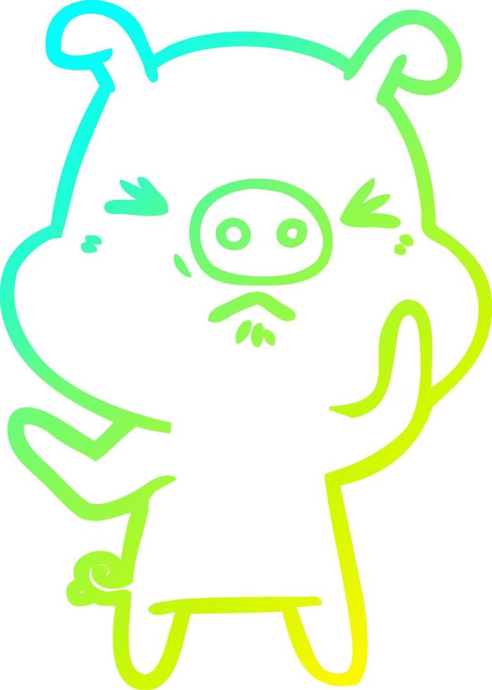 cold gradient line drawing cartoon angry pig vector