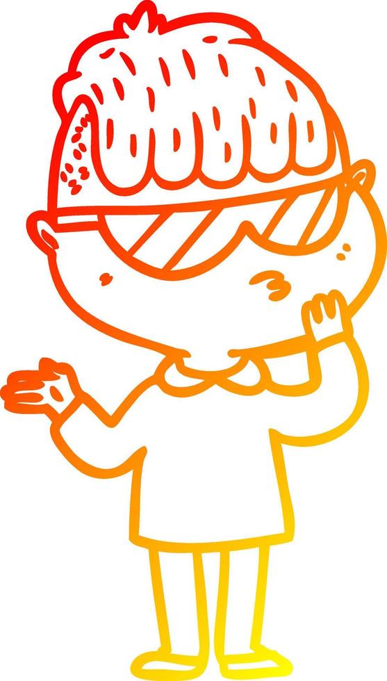 warm gradient line drawing cartoon boy wearing sunglasses vector