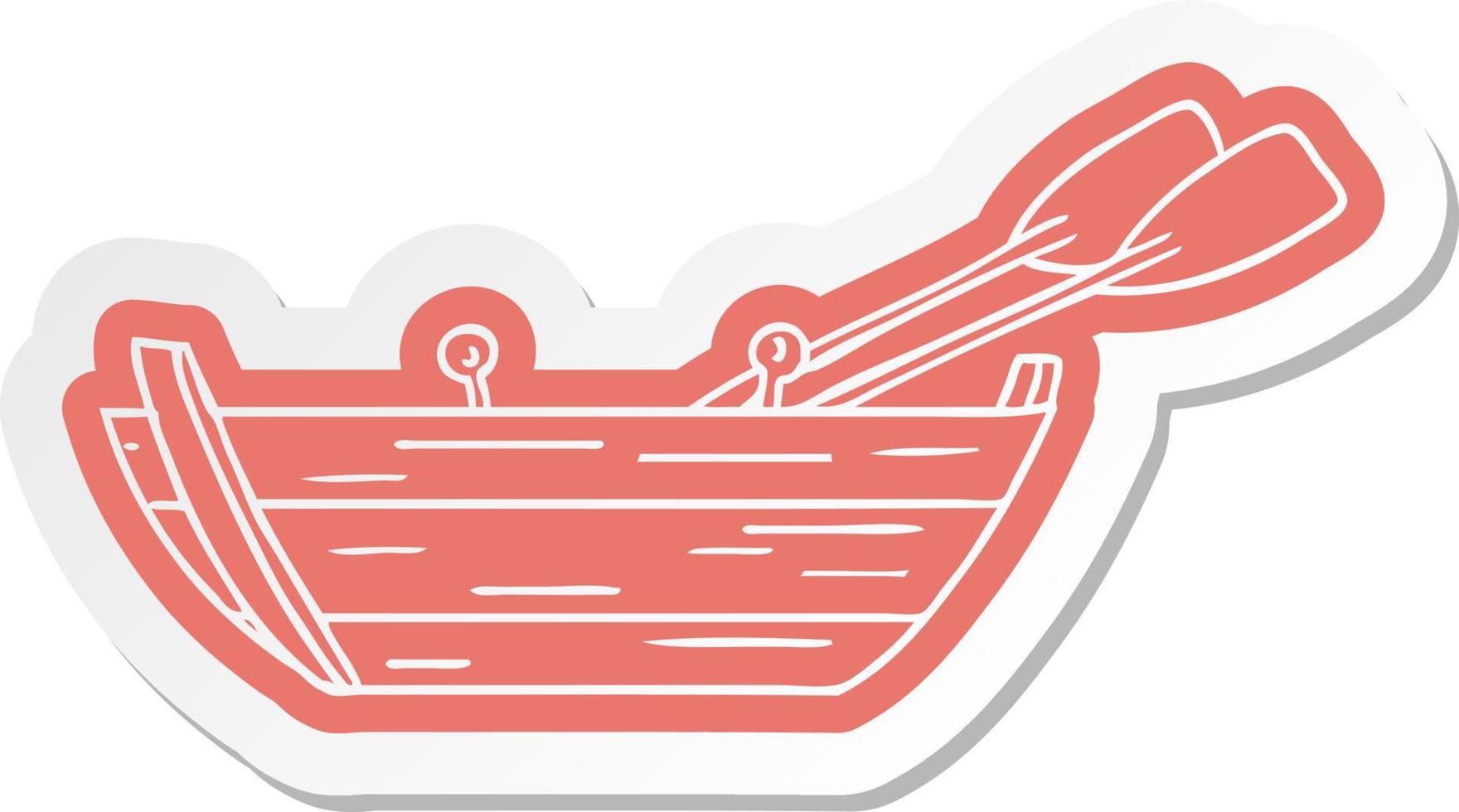 cartoon sticker of a wooden row boat vector