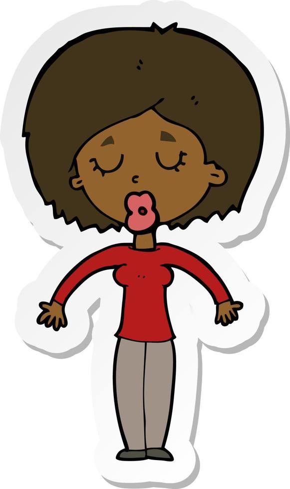 sticker of a cartoon woman with closed eyes vector