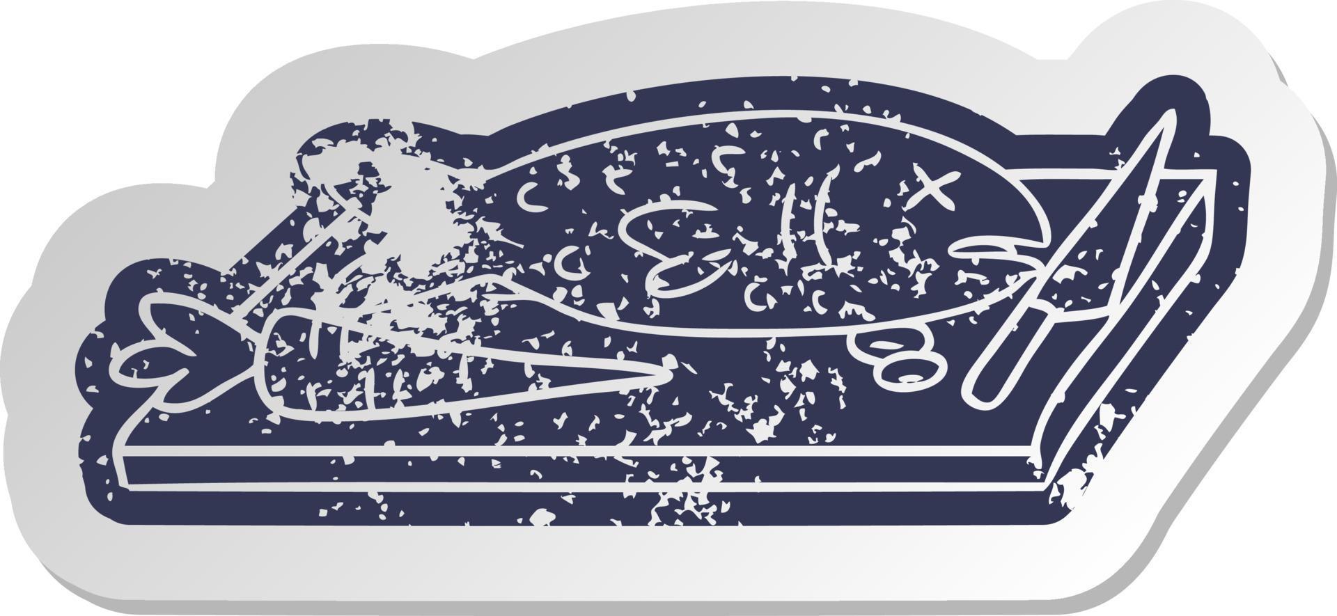 distressed old sticker of a food chopping board vector